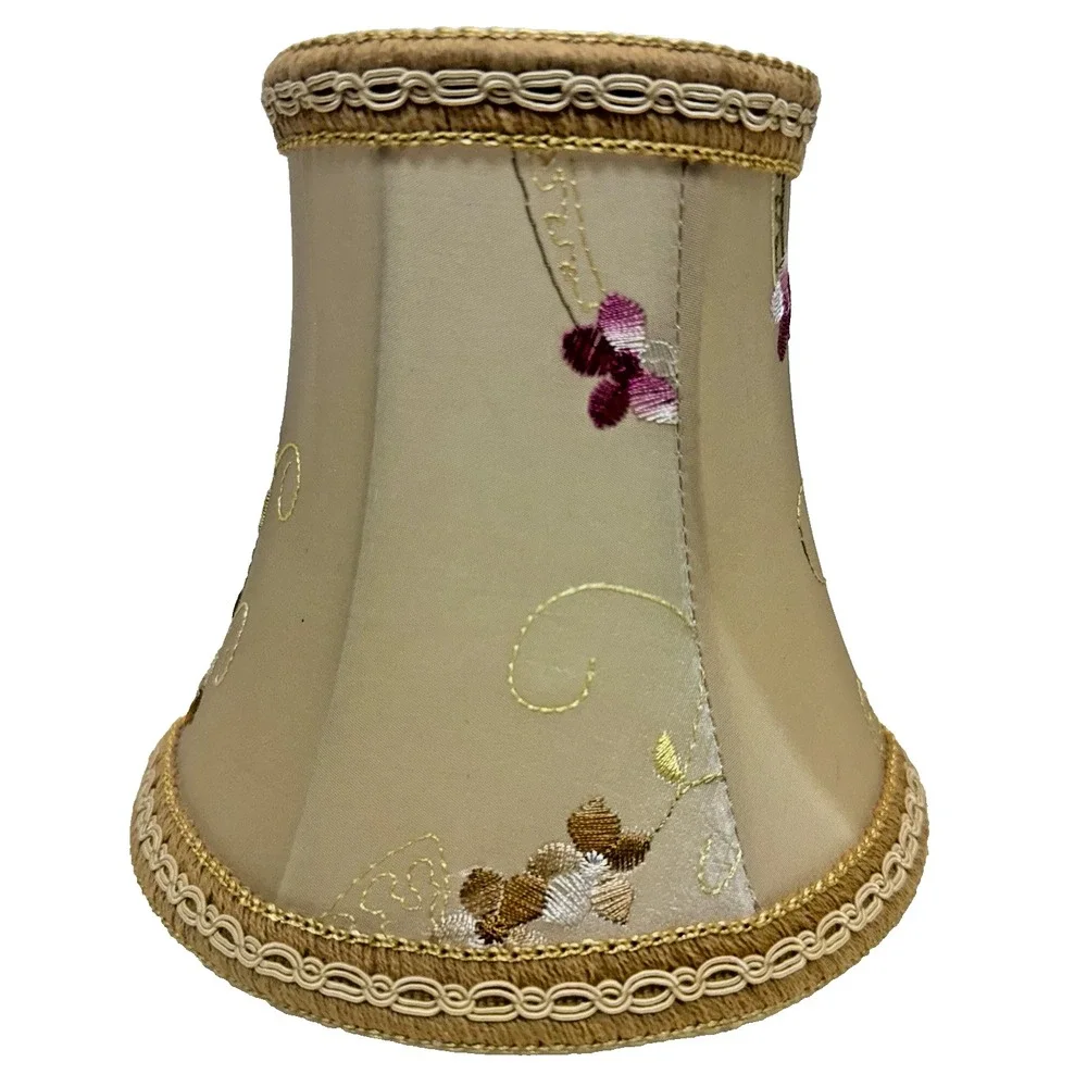 Set Of 5 Chandelier Floral Embroidered Chanting Lamp‎ Shades Cream Bell Shape